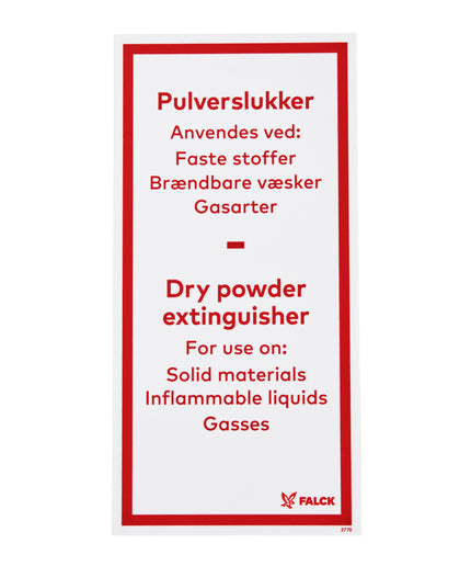 Skilt Pulverslukker anvendes dk-eng
