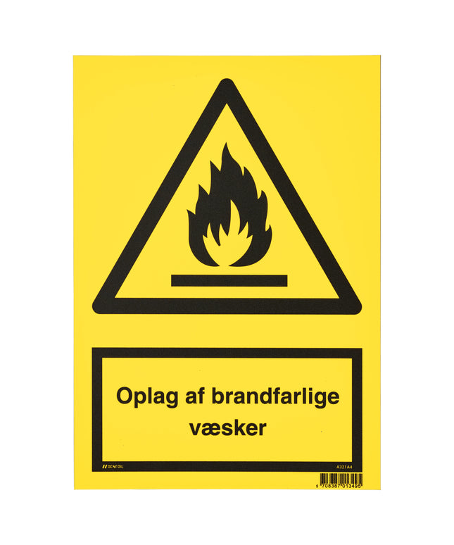 Skilt- Brandfarlige væsker 210x297 mm (bestillingsvare)